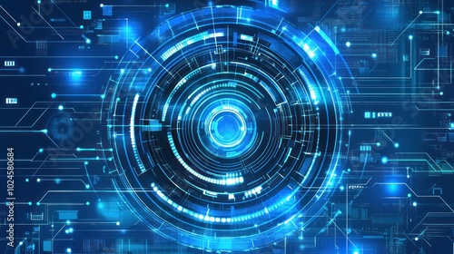 Abstract Digital Technology Background with Glowing Blue Circular Interface