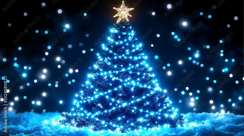 Magical Winter Wonderland Scene with Bright Christmas Tree Magical Winter Wonderland Scene with Bright Christmas Tree