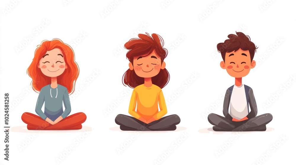 Three Kids Sitting in Meditation Pose Three Kids Sitting in Meditation Pose