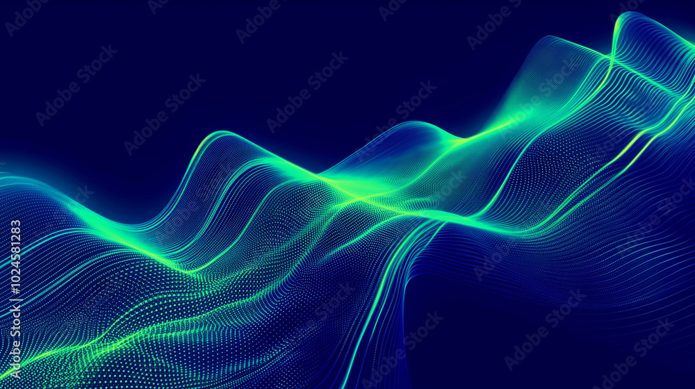 Green and blue abstract waves on a dark background, representing energy, connectivity, and the flow of information. Green and blue abstract waves on a dark background, representing energy, connectivity, and the flow of information.