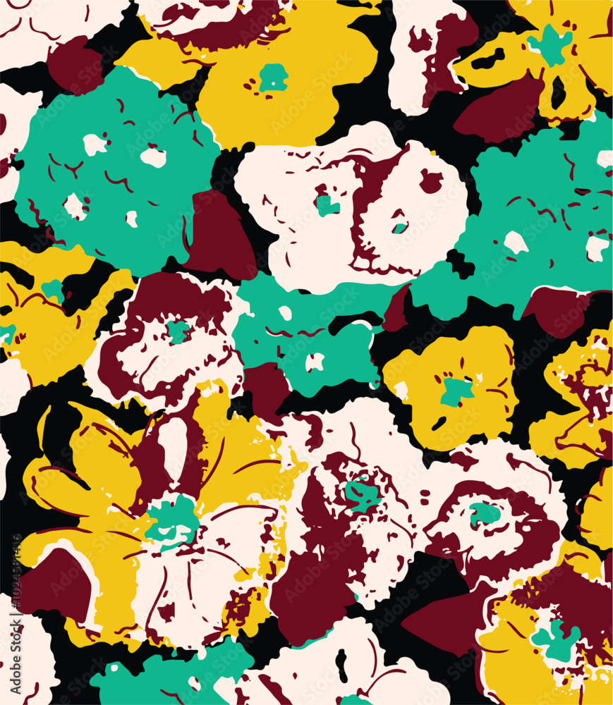 Flowers seamless pattern. vector illustration. Abstract flowers, floral vector with leaves Flowers seamless pattern. vector illustration. Abstract flowers, floral vector with leaves