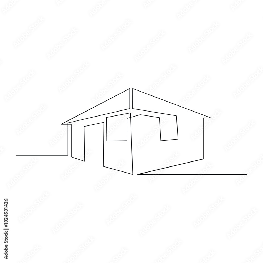 Vector modern architecture of house, one continuous line drawing isolated on white background Vector modern architecture of house, one continuous line drawing isolated on white background