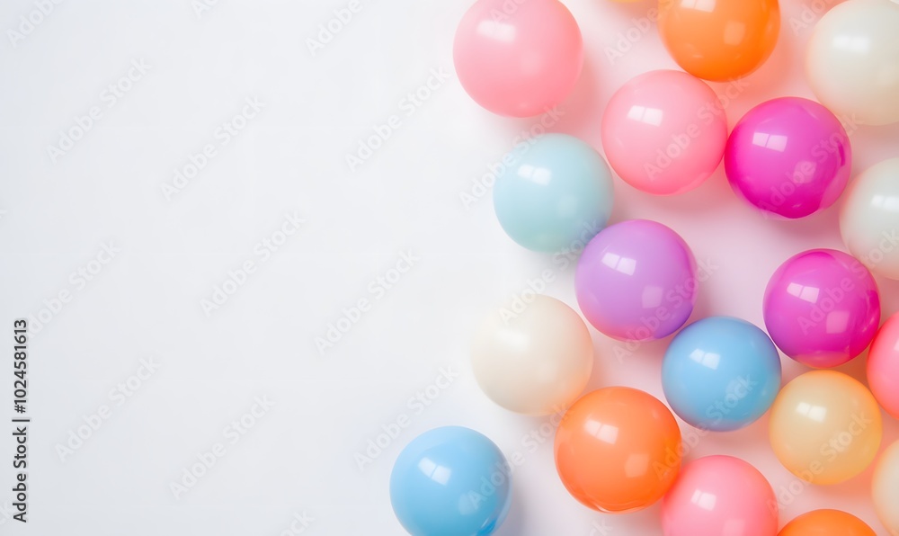 Vibrant plastic balls on white backdrop representing fun and games spherical items, Generative AI Vibrant plastic balls on white backdrop representing fun and games spherical items, Generative AI