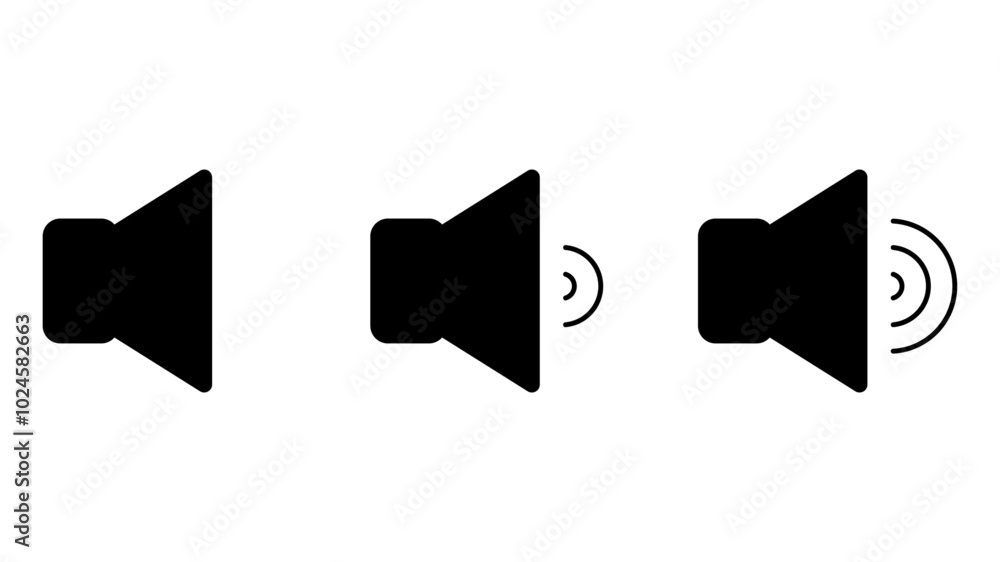 Vector illustration. Set of volume sound icons. Different signal levels on white background. Vector illustration. Set of volume sound icons. Different signal levels on white background.
