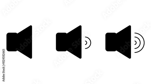 Vector illustration. Set of volume sound icons. Different signal levels on white background. 