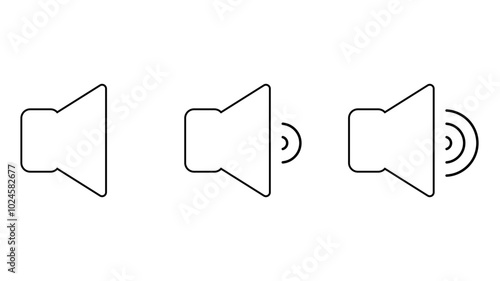Vector illustration. Set of volume sound icons. Different signal levels on white background. 