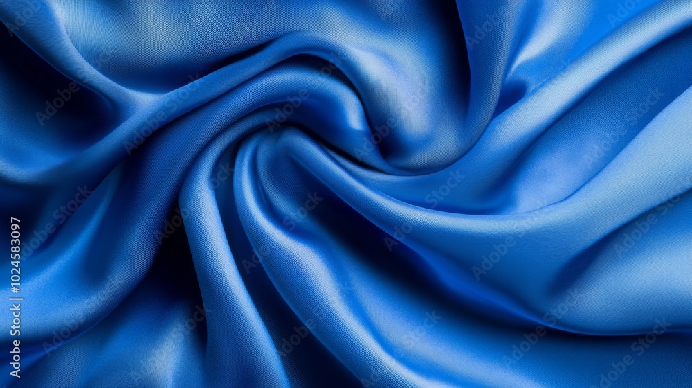 Fototapeta premium A close-up of luxurious blue fabric featuring smooth, swirling textures that showcase its sheen and richness.