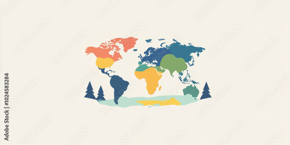 Obraz premium World map. vector illustration of Earth. Planet image, flat background. environmental friendly, colorful image. representation icon logo.. America, Asia, Africa, Europe, Asia, Australia. travel guide