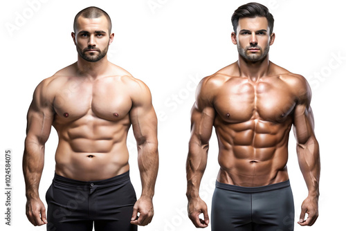 Comparison of two muscular male figures with fitness focus and bodybuilding aesthetics