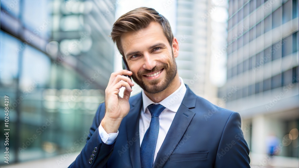 Man in a Business Suit Making a Phone Call Man in a Business Suit Making a Phone Call