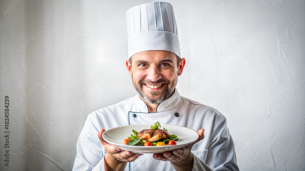 Man in a Chef Jacket Presenting a Dish Man in a Chef Jacket Presenting a Dish