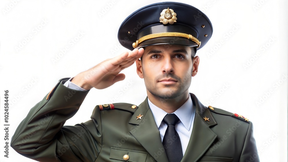 Man in Formal Military Uniform Saluting with Respect Man in Formal Military Uniform Saluting with Respect