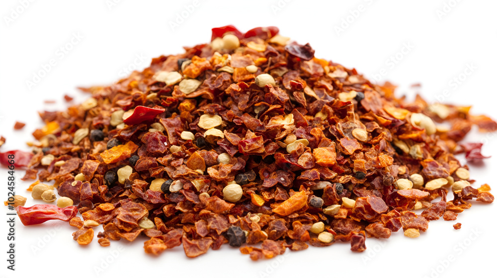 The pile of a crushed red pepper, dried chili flakes and seeds isolated on white background,Small pile of crushed red pepper seasonings on a white background
The pile of a crushed red pepper, dried chili flakes and seeds isolated on white background,Small pile of crushed red pepper seasonings on a white background