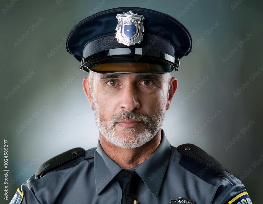 Police officer in uniform, symbolizing law enforcement, security, and public service. Police officer in uniform, symbolizing law enforcement, security, and public service.