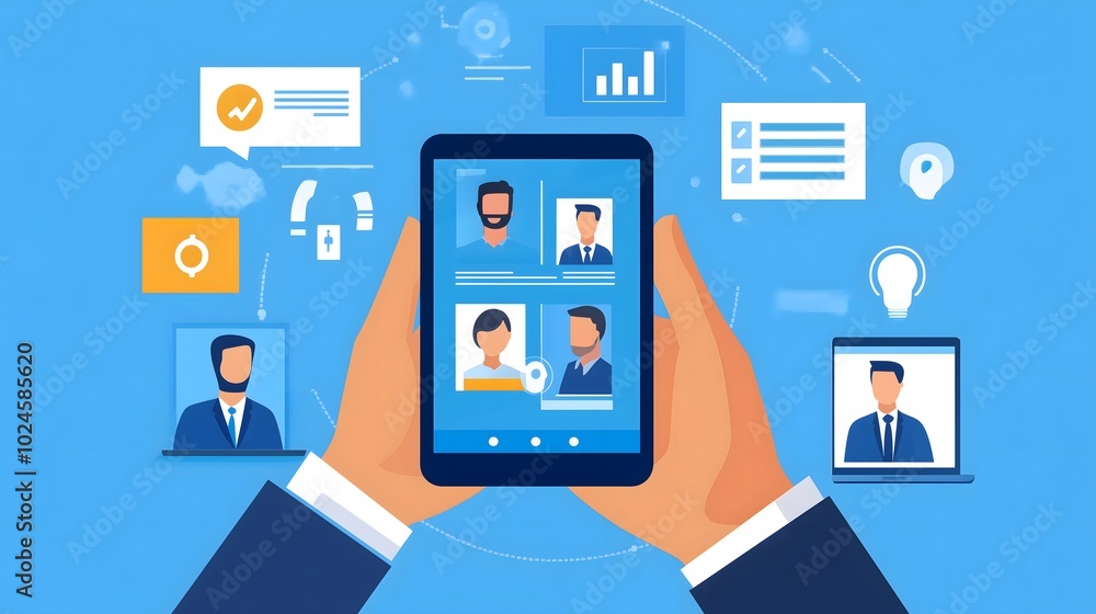 Virtual Meeting with Consultants on Smartphone Screen Virtual Meeting with Consultants on Smartphone Screen