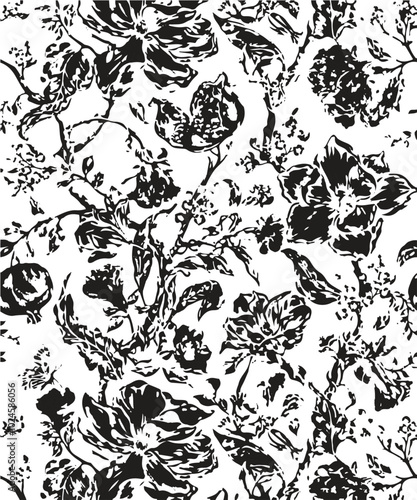 Big flowers pattern, upscale floral pattern. graphical textures floral, trendy colors pattern , flowers background with leaves. vector illustration,tropical,monochrome, abstract print