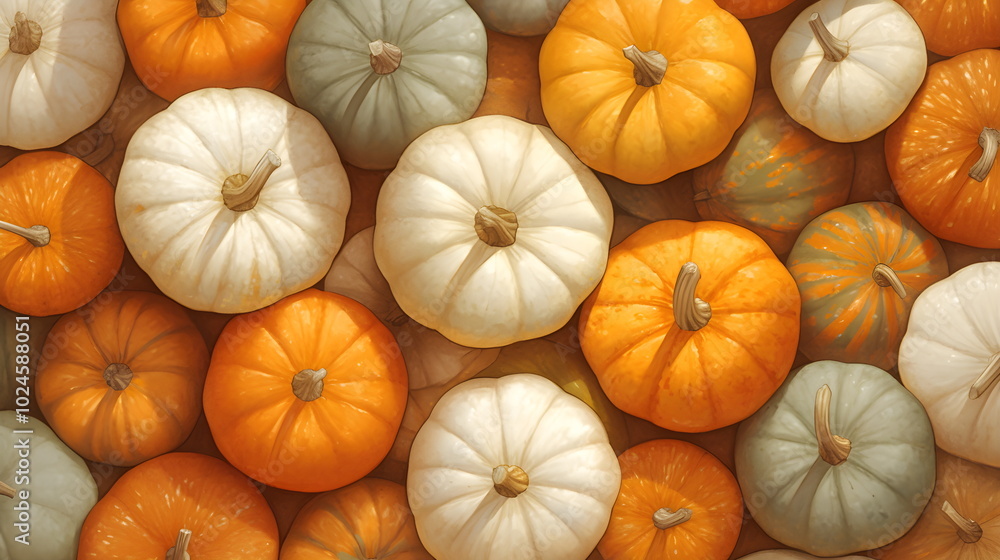 Pumpkin background, Autumn arrangement texture. Orange, grey and white decorative pumpkins. Harvest Pumpkin background, Autumn arrangement texture. Orange, grey and white decorative pumpkins. Harvest