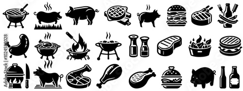 Big BBQ set, barbeque grill vector illustration	
