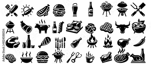 Big BBQ set, barbeque grill vector illustration	
