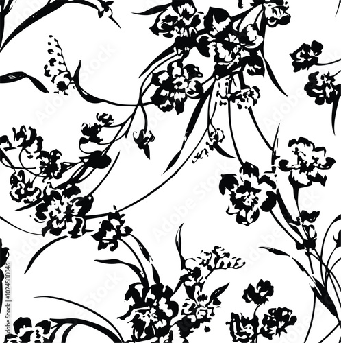 Big flowers pattern, upscale floral pattern. graphical textures floral, trendy colors pattern , flowers background with leaves. vector illustration,tropical,monochrome, abstract print