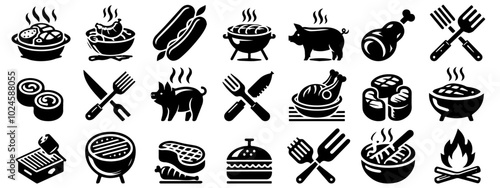 Big BBQ set, barbeque grill vector illustration	
