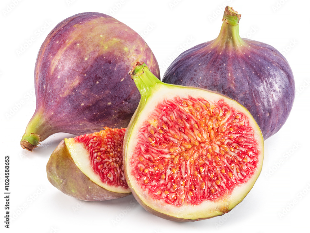Fig fruits and slices of fig isolated on white background. Fig fruits and slices of fig isolated on white background.