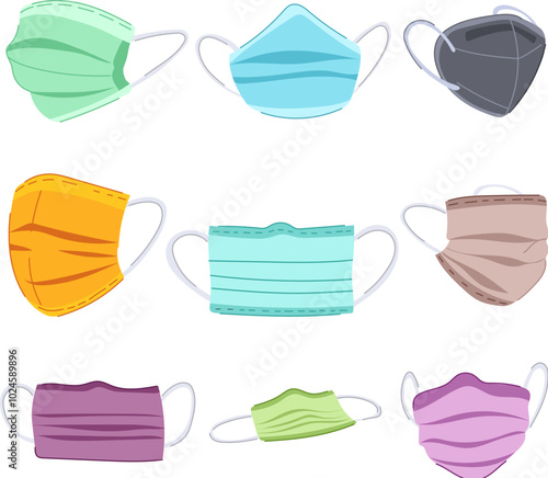 surgical mask set cartoon. medical healthcare, barrier face, cover shield surgical mask sign. isolated symbol vector illustration