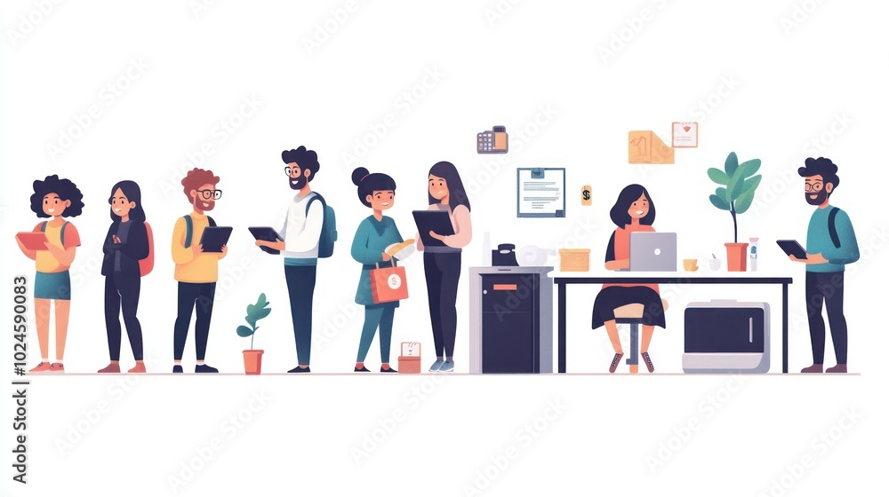 Fototapeta premium People Queuing Up In A Office