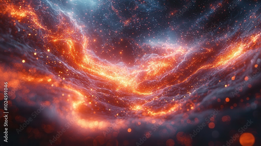 A vivid cosmic scene featuring swirling clouds of orange and blue hues interspersed with sparkling stars, creating an ethereal view of the universe. A vivid cosmic scene featuring swirling clouds of orange and blue hues interspersed with sparkling stars, creating an ethereal view of the universe.
