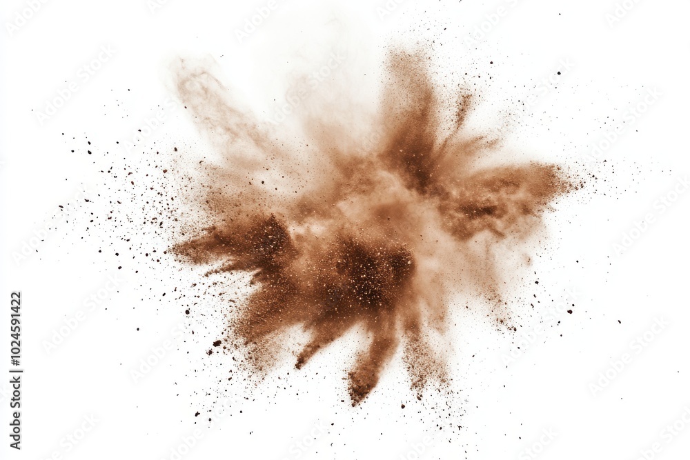A dynamic burst of fine brown dust spreads outward in multiple directions, capturing A dynamic burst of fine brown dust spreads outward in multiple directions, capturing