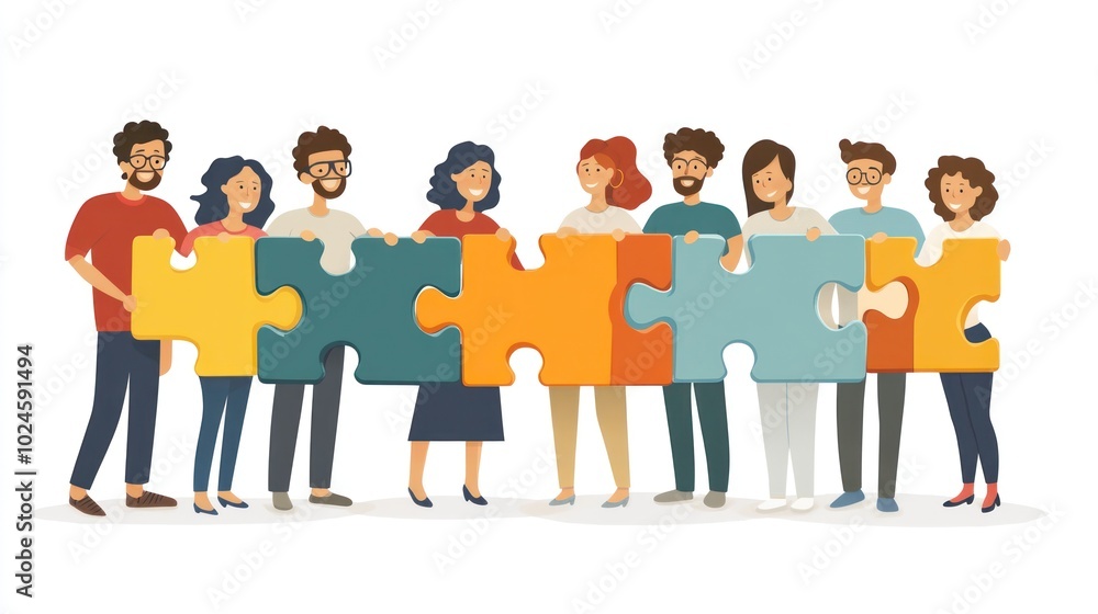 Teamwork and Collaboration: People Holding Jigsaw Puzzle Pieces Teamwork and Collaboration: People Holding Jigsaw Puzzle Pieces