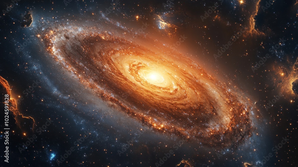 A swirling spiral galaxy with a bright core and numerous stars in the background. A swirling spiral galaxy with a bright core and numerous stars in the background.