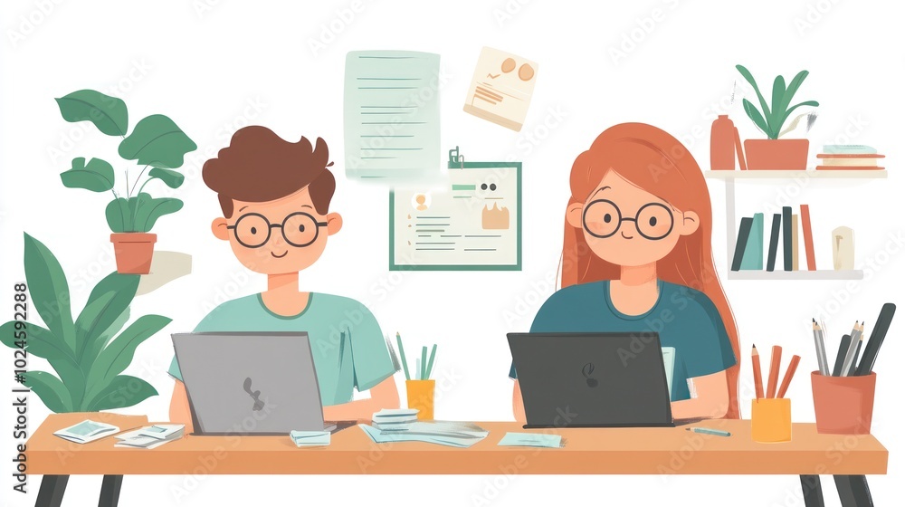 Fototapeta premium Two People Working on Laptops