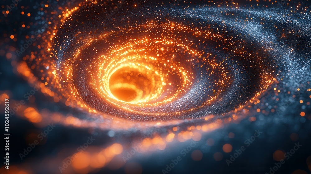 A captivating cosmic image showcasing a swirling galaxy filled with sparkling orange and blue stars against a dark background. A captivating cosmic image showcasing a swirling galaxy filled with sparkling orange and blue stars against a dark background.