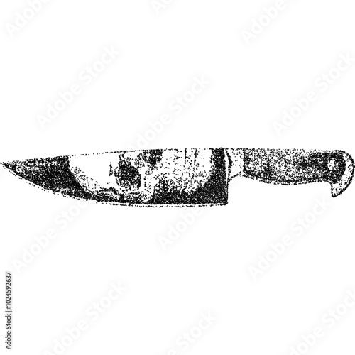 Creepy Halloween knife collage element with vintage stippling photocopy effect. Retro vector illustration for psychedelic surreal poster, with experimental grunge dotted texture