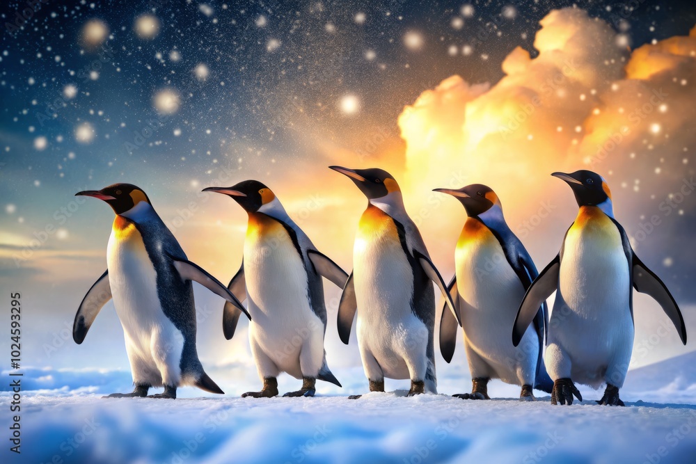 Fototapeta premium Charming Penguin Waddle in a Snowy Landscape - Adorable Wildlife Photography