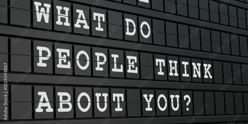 What do people think about you? Black timetable display with white text. Character, personality, feedback, self-confidence. 3D illustration What do people think about you? Black timetable display with white text. Character, personality, feedback, self-confidence. 3D illustration