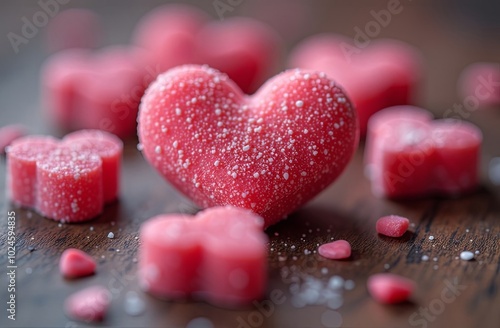 background of confectionery sprinkles in the form of hearts photo