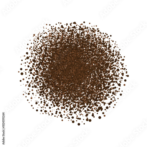 Coffee ground speckles powder, cocoa top view. Grainy bean with particles textured stain. Brown chocolate dust. grains and granules shape