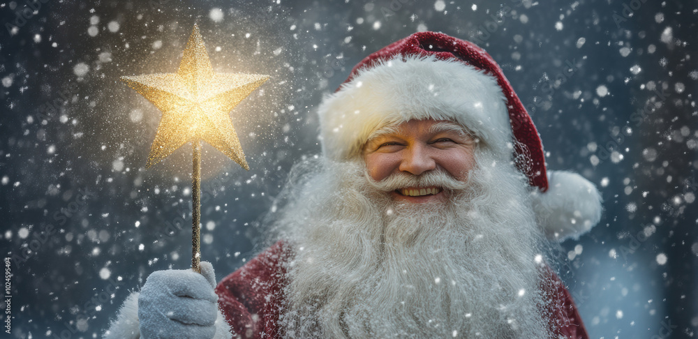 Santa with his gifts, star wand, and cheerful smile brings festive warmth and magic, ideal for Christmas branding and holiday promotions. Santa with his gifts, star wand, and cheerful smile brings festive warmth and magic, ideal for Christmas branding and holiday promotions.