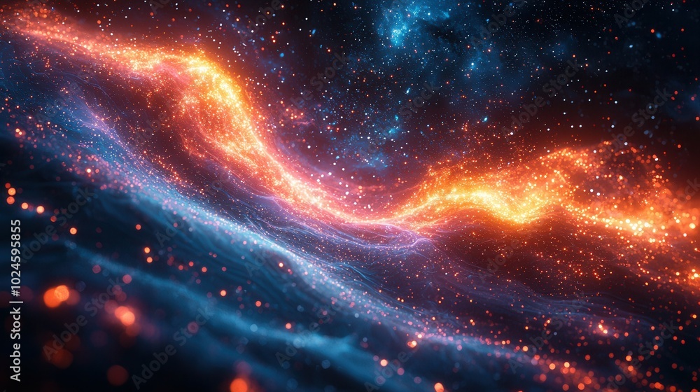 A stunning abstract representation of a cosmic scene, filled with vibrant colors and sparkling stars against a dark backdrop, suggesting depth and motion. A stunning abstract representation of a cosmic scene, filled with vibrant colors and sparkling stars against a dark backdrop, suggesting depth and motion.
