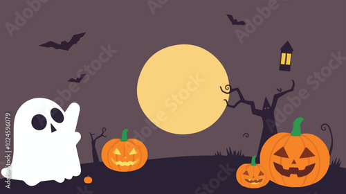 Halloween background with pumpkin and bats