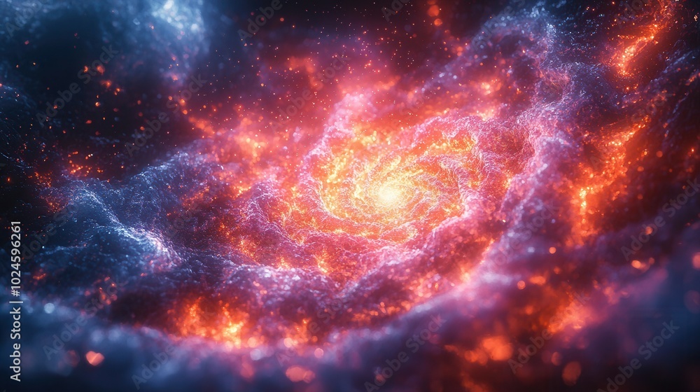 A vibrant cosmic swirl with bright orange and purple hues, resembling a galaxy. Sparkling particles adorn the dark background, creating a stunning visual. A vibrant cosmic swirl with bright orange and purple hues, resembling a galaxy. Sparkling particles adorn the dark background, creating a stunning visual.