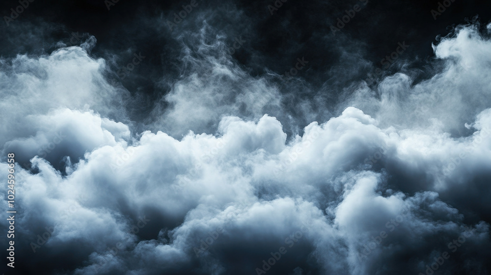 Soft white clouds floating against a dark sky in a serene and tranquil setting Soft white clouds floating against a dark sky in a serene and tranquil setting