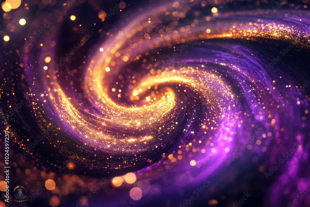 A mesmerizing abstract design, blending a dynamic swirl of rich purple and bright golden A mesmerizing abstract design, blending a dynamic swirl of rich purple and bright golden