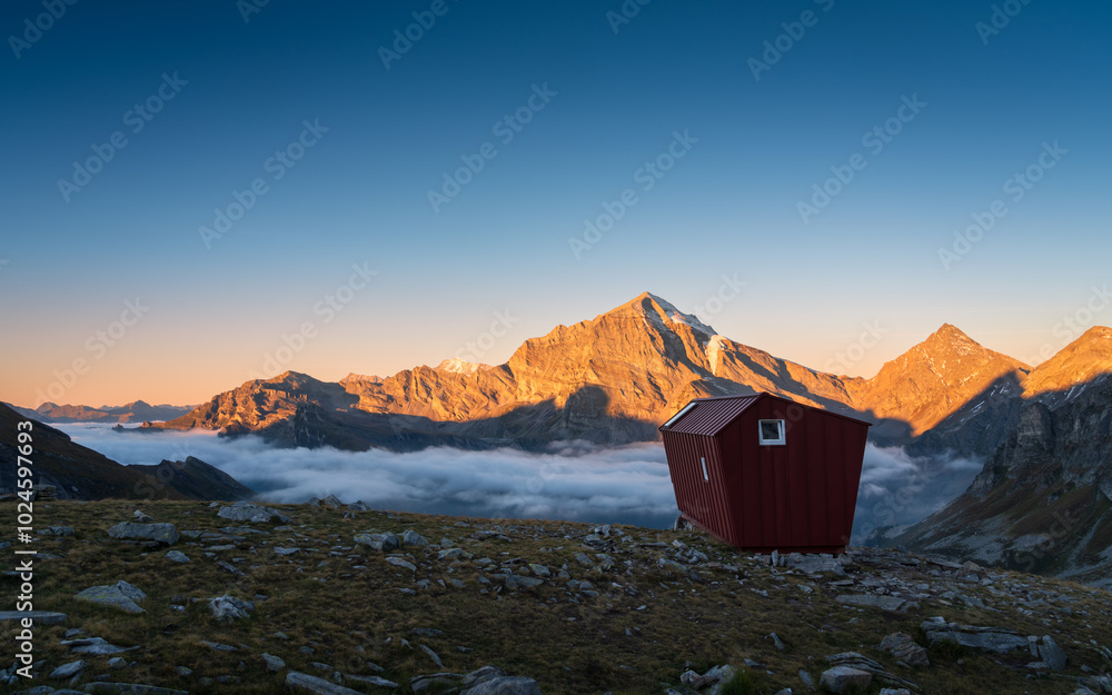Berautiful morning view from a bivacco (Farello) in the Italian Alps.
