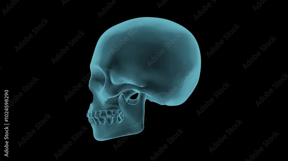 Human skull hologram rotation. loop. with an alpha channel Human skull hologram rotation. loop. with an alpha channel