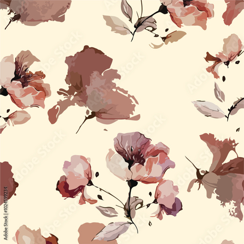 Big flowers pattern, upscale floral pattern. graphical textures floral, trendy colors pattern , flowers background with leaves. vector illustration,tropical,monochrome
