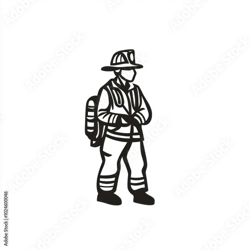 Firefighter in uniform, kneeling beside a fire truck, checking equipment with a serious expression. Smoke fills the background, indicating an active emergency situation.