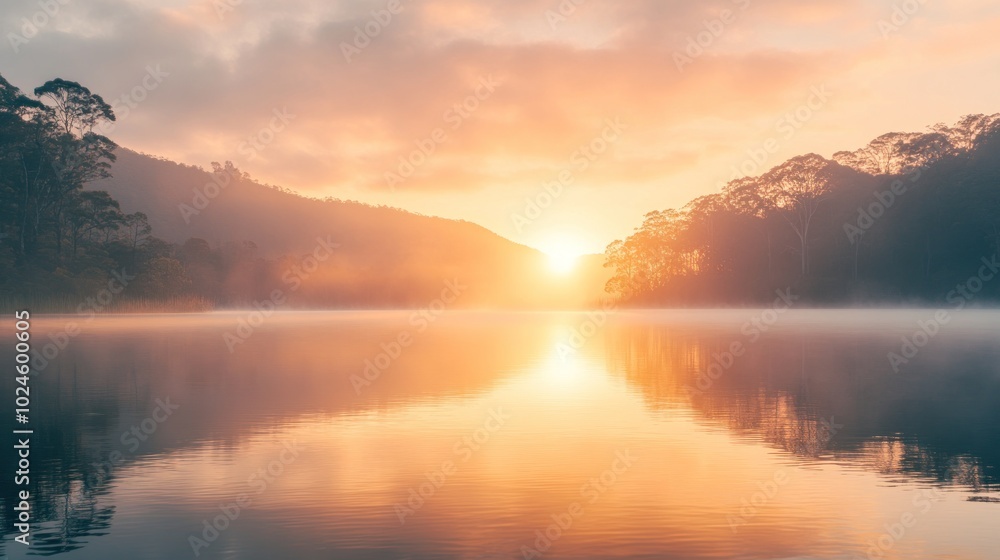 Fototapeta premium Sunrise Over Tranquil Lake
